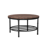 VINGLI Round Coffee Table with Storage - 31.5" Rustic Farmhouse Design, Industrial Style with Metal Shelf VINGLI