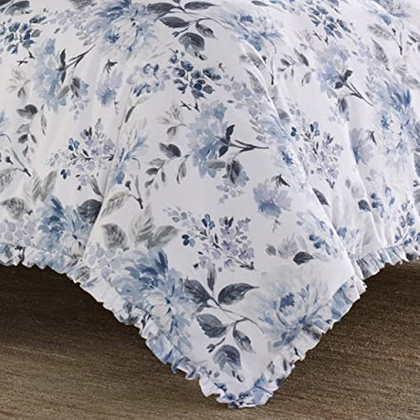 Laura Ashley Home - King Comforter Set, Reversible Cotton Bedding with Matching Shams, Stylish Home Decor for All Seasons (Chloe Blue, King) Laura Ashley