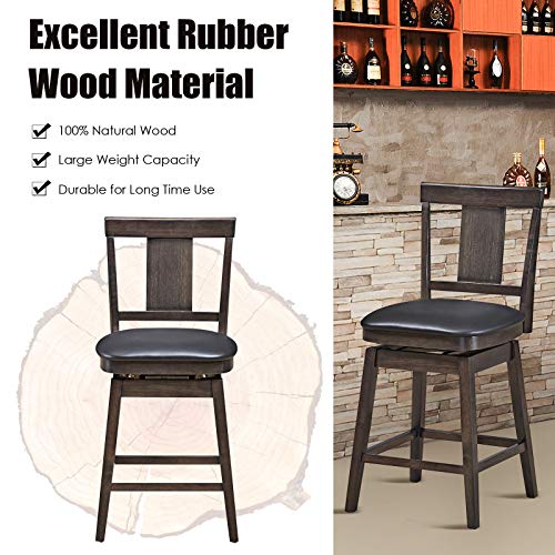 COSTWAY Bar Stools Set of 3, 360 Degree Swivel, Wooden Counter Height Bar Stool, Leather Padded Seat, Single Slat Back & Solid Rubber Wood Legs, - WoodArtSupply