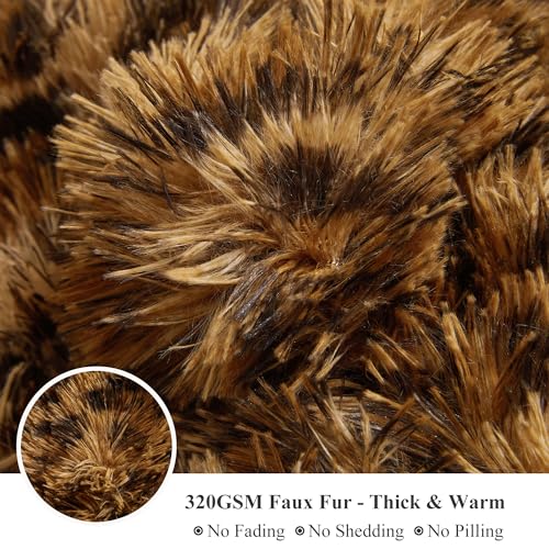XeGe Cheetah Print Fluffy Faux Fur Duvet Cover Set, 3 Pieces Soft Plush Shaggy Fuzzy Bedding Set(1 Faux Fur Leopard Print Comforter Cover + 2 Furry Pillowcases), Zipper Closure(Queen, Brown) XeGe