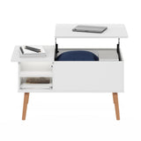 Furinno Jensen Wooden Leg Lift Top Coffee Table with Hidden Compartment and Side Open Storage Shelf for Living Room, Solid White Furinno