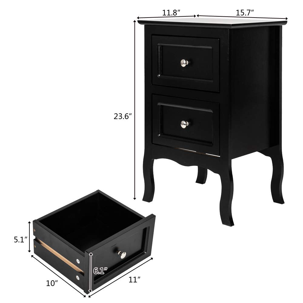 Bonnlo Black Nightstand Set of 2, Nightstands with 2 Drawers, Bed Side Table/Night Stand, Small Nightstand for Bedroom, Small Spaces, College Dorm, Kids’ Room, Living Room, Wood, 16W x 12D x 24H Bonnlo