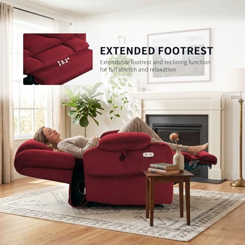 EONIX Lay Flat Power Lift Recliner Chair with Heat and Massage, Dual Motor Electric Lift Chair for Elderly for Postoperative Recovery, 400lbs Heavy Duty, Cup Holders, Lumbar Pillow, Burgundy