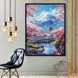 MOMDEDP 5D Mount Fuji Diamond Painting Kits for Adult, Mountain Sakura Diamond Art Kits for Beginners, DIY Full Drill Floral Diamond Dot Gem Art Kits for Home Decor 12 x 16 Inch Cherry MOMDEDP