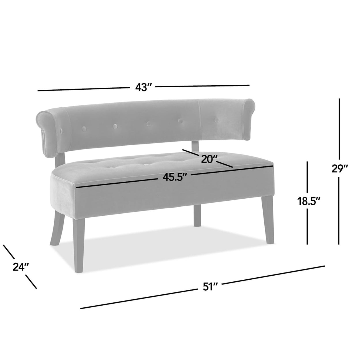 Jennifer Taylor Home Jared Roll Arm Tufted Bench Settee with Back, Fawn Brown Performance Velvet Jennifer Taylor Home