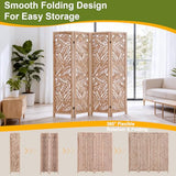 Leaf-Carved Room Divider Folding Privacy Screen, 67 Inch Tall Wooden Carved Room Divider, Portable Divider for Room Separation, Boho Room Partitions for Home Office (Natural) ZFFURN