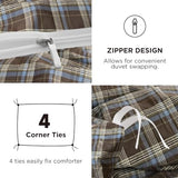 Erwinmu Plaid Duvet Cover Set Twin Size,Brown Blue Gingham Patterned Bedding Set for Girls Boys,Modern Soft Breathable Microfiber Comforter Cover 2 Pieces with Zipper Closure and 1 Pillow Sham Erwinmu