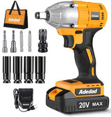 Adedad Brushelss Power Impact Wrench Set 1/2 inch 3000RPM Cordless Impact Gun with Battery and Fast Charger Lightweight 20V Impact Driver for Car,Home,DIY Adedad