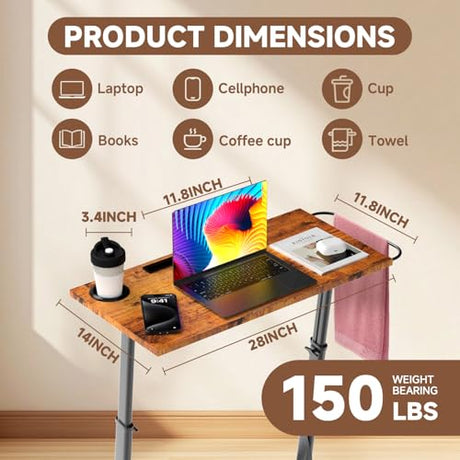 Adjustable Treadmill Walking Pad Desk, for Bike/Cycling Trainer, Workstation Standing Desk, Trainer Stand Table for Indoor, Treadmill Attachment-Exercise While Working or Watching TV, Rustic Brown THAILE
