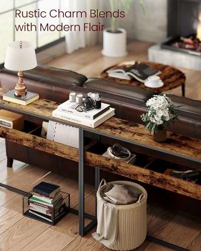 VASAGLE 2-Tier Entryway Table, Narrow Console Table, Semi-Open Compartments, 9.4 x 39.4 x 31.5 Inches, for Hallway, Living Room, Rustic Brown and Ink Black ULNT091K01 VASAGLE