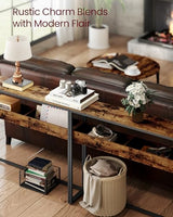 VASAGLE 2-Tier Entryway Table, Narrow Console Table, Semi-Open Compartments, 9.4 x 39.4 x 31.5 Inches, for Hallway, Living Room, Rustic Brown and Ink Black ULNT091K01 VASAGLE