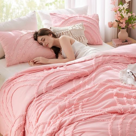 ENJOHOS Pink Full Comforter Set for College Girls - Full Size Boho Tufted Rainbow Comforter, 3 Pieces Rainbow Bedding for All Season, Lightweight Soft Microfiber Comforter with 2 Pillowcase ENJOHOS