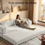 CUBENTE 78.8" Convertible Sofa Bed,Corduroy Futon Couch with Storage Pocket,Folding Pull Out Futon Sofa,No Assembly Boneless Couch for Living Room, White CUBENTE