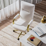 GXJ White and Gold Office Chair Memory Foam, White Leather Computer Desk Chairs with Wheels and Arms, High Back Executive Office Chair for Girl and Women GXJ