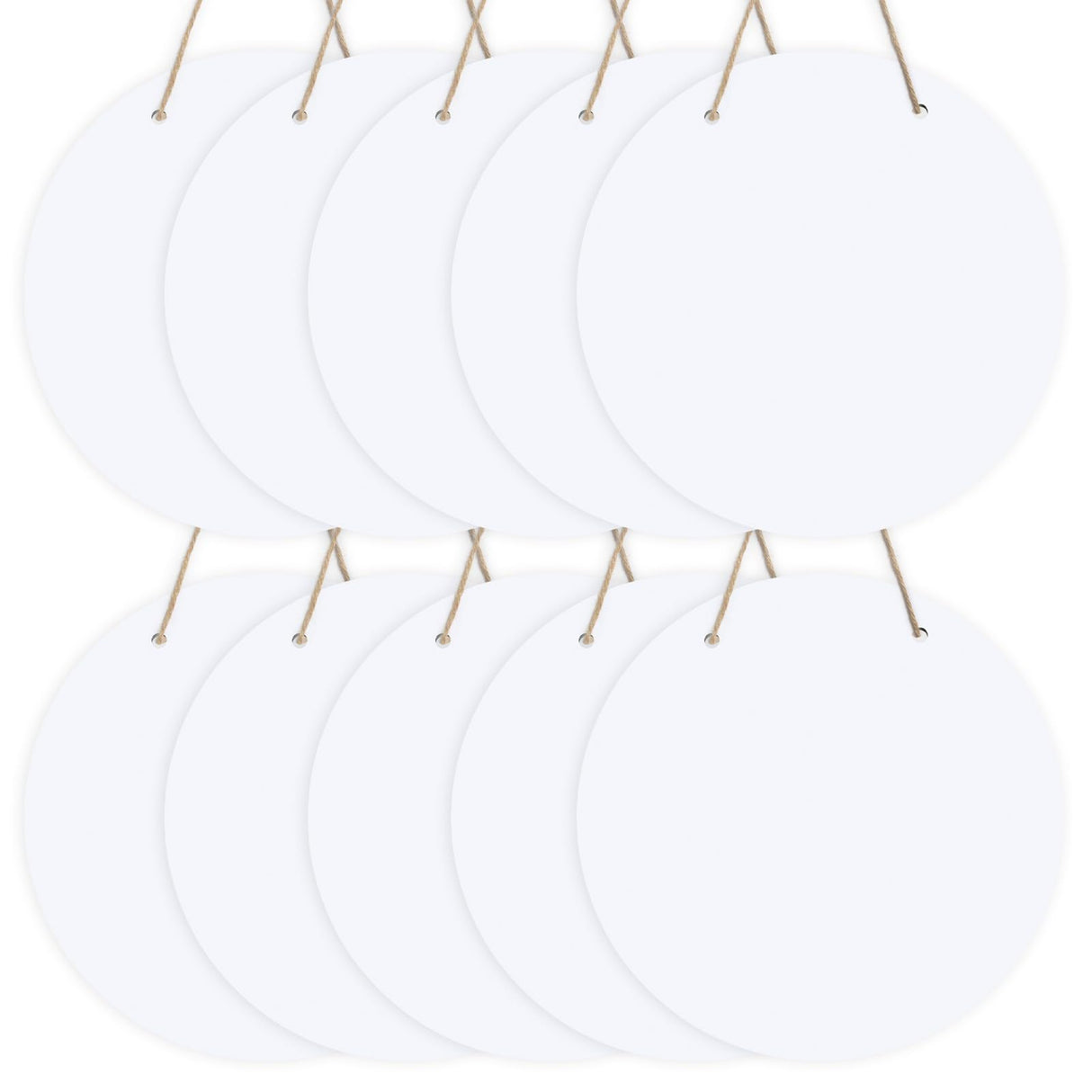 10 Pcs 10" Round Sublimation Door Hanger Blanks, White Hardboard MDF Wood Blanks, Unfinished Circle Sublimation Sign Blanks with Rope for Wall Hanging, Heat Press Machine Printing, Craft DIY Projects LOPOO