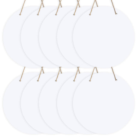 10 Pcs 10" Round Sublimation Door Hanger Blanks, White Hardboard MDF Wood Blanks, Unfinished Circle Sublimation Sign Blanks with Rope for Wall Hanging, Heat Press Machine Printing, Craft DIY Projects LOPOO