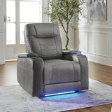 Signature Design by Ashley Schooner Rocks Power Recliner Chair, Faux Leather Upholstery with Adjustable Headrest, LED Cup Holders and Extended Ottoman for Home Theater Comfort