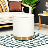Joveco Round Storage Ottoman with Removable Lid, Boucle Small Upholstered Padded Vanity Foot Rest Stool for Living Room, Bedroom, Dorm, White Joveco