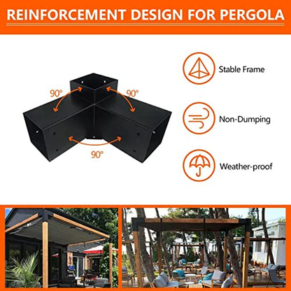 ITeVe.GD 3-Way Pergola Bracket Kit,3-Way Right Angle Corner & Concrete Post Base DIY Kit for 4x4 (Actual:3.5"x3.5") Lumber for Outdoor Pergolas,Gazebos,Log Cabins W/Hardware - 8 Pack… - WoodArtSupply