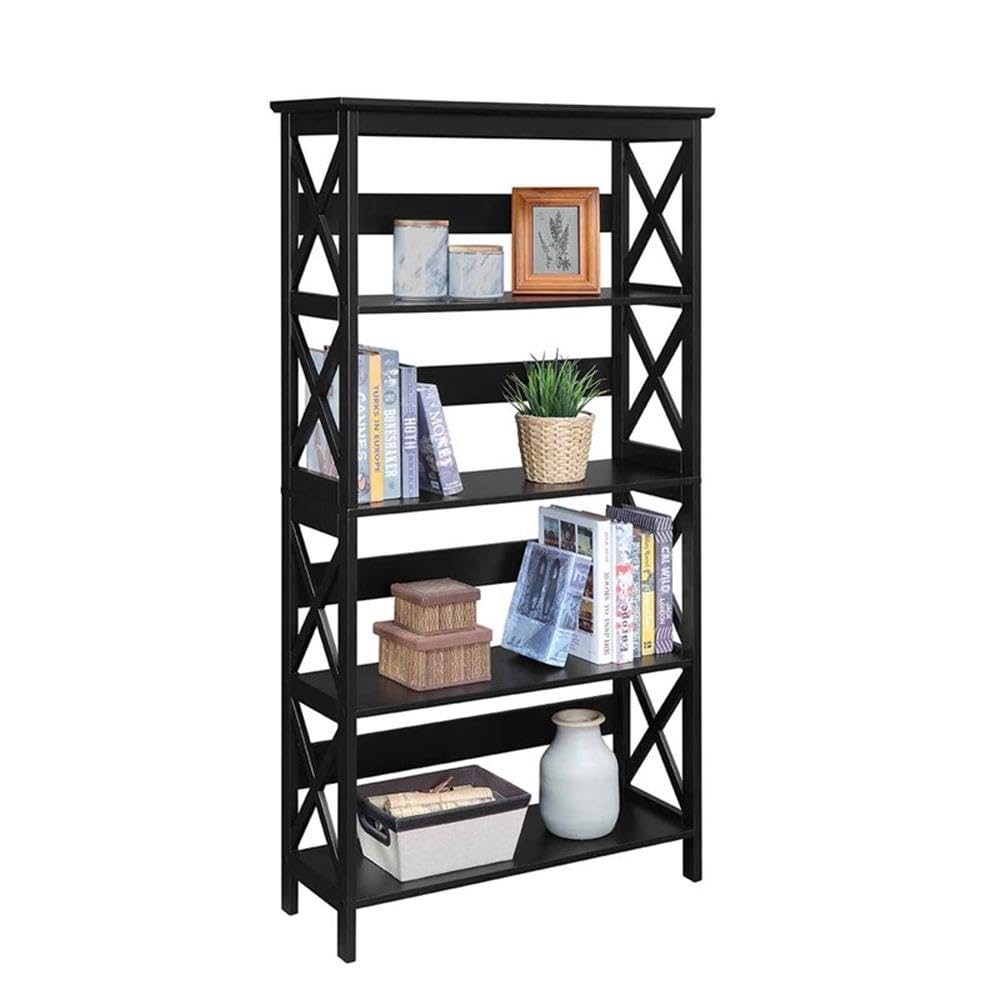 Convenience Concepts Oxford Bookcase 31.5" - 5-Tier Farmhouse Bookcase for Living Room, Modern Family Room Media & Display Storage Organizer for Home Office Library, Tall Shelving Unit, Black Convenience Concepts