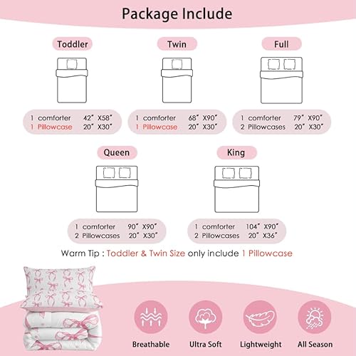 Erosebridal Cute Pink Bow Twin Bedding Set for Girls,Ribbon Bow Knot Comforter Set for Kids Kawaii Room Decor,Princess Bowknot Bed Set Girly Pink Bows Bedding Comforter Sets,1 Pillowcase Erosebridal