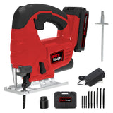 Powertough Cordless Jig Saw,20V Electric Jigsaw Tool Kit with Variable Speed,Pendulum Function, 0-45°Adjustable Cutting Bevel,2.0A Li-ion Battery With 1 Hour Fast Charger,9pcs Free Blade PowerTough