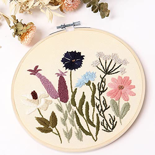 REEWISLY Embroidery Kit for Beginners 4 Sets, Hand DIY Cross Stitch Kits,2 pcs Embroidery Hoop,4 pcs Plants Flowers Embroidery Patterns and Threads,Easy for The Embroidery Beginners to Learn…