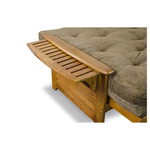 Nirvana Futons Brentwood Tray Arm Futon Frame, Drawers, and Microfiber Khaki Mattress Set - Full, Heritage Finish Nirvana Futons