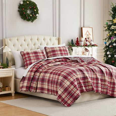 Southshore Fine Living Christmas Quilt Twin XL Bedding Set, Reversible Farmhouse Christmas Bedding Coverlet, Twin XL Bedspread - Red Plaid Southshore Fine Living, Inc.