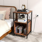 LOKO 3-Tier Rolling Record Player Stand, Mobile Turntable Stand with Power Outlet, Open Shelf & Dividers, Metal Frame, Industrial Vinyl Record Storage Table on Wheels for Living Room, Bedroom LOKO
