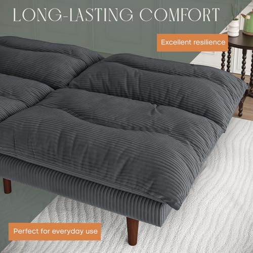 DreamDashio Futon Sofa Bed, 69 inch Futon Couch with Adjustable Backrest, Corduroy Convertible Sleeper Sofa Bed, Folding Sleeper Recliner for Apartment, Living Room, Office, Grey DreamDashio