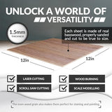 Walnut Plywood Sheets for Crafts 1/8 inch, 3mm Plywood Sheet for Laser Cutting, Wood Burning, Architectural Models, Drawing - 6 Pack Walnut Wood Sheets 12 x 12 inch (SS Custom Products) SS Custom Products