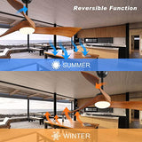 Sofucor 52 Inch Wood Remote Control Dimmable Light Reversible DC Motor Modern Ceiling Fan for Kitchen Bedroom Basement Dining Living Room Dark Wood Sofucor