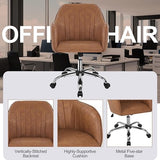 Yaheetech Modern Faux Leather Desk Chair Makeup Chair Height Adjustable Swivel Office Task Computer Armchair for Living Room Retro Brown Yaheetech
