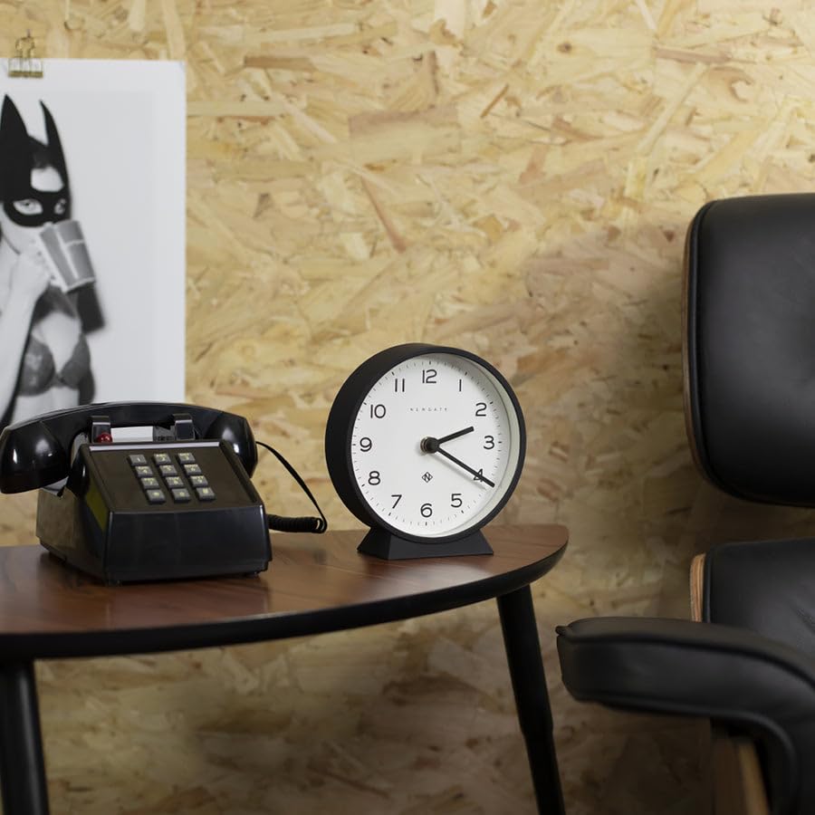 NEWGATE® M Mantel Silent Sweep Mantel Clock - 'No Tick' - A Modern Mantelpiece Clock - Small Clock Mantel Clocks - Minimalist Dial - (Black) NEWGATE