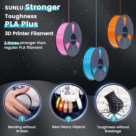 SUNLU 4KG 3D Printer Filament PLA Plus 1.75mm Black, Neatly Wound PLA+ Filament 1.75mm, PLA Filament Bundle for Most FDM 3D Printer, 1kg Spool, 4 Packs, Black SUNLU