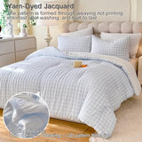 tohrisa Boho Comforter Set Full Size - 3 Pieces Lightweight Jacquard Seersucker Bedding Sets (1 Soft Fluffy Grid Comforter & & 2 Pillowcases) - All Seasons Cozy Modern Bed Set(80"x90" Light Blue) tohrisa