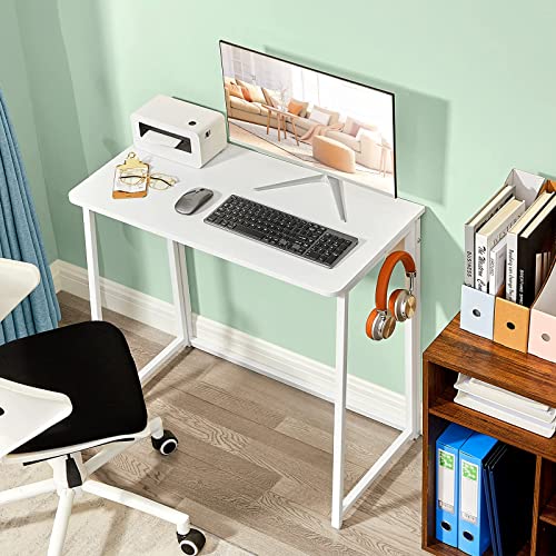 WOHOMO Folding Desk, 31.5" Small Desk for Small Spaces, Easy Assemble Foldable Computer Desk for Laptop, Mini Portable Working Table Narrow Wooden Writing Workstation for Home Office, White WOHOMO