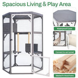 Catio Outdoor Cat Enclosures, Large Wood Cat House, Cat Enclosure Connect to Window with 2 Resting Box, 2 Platforms, 2 Scratching Pole FurrParner