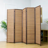 Pawlabay 5 Panel Bamboo Room Divider Screen,5.6 FT Tall Bamboo Divider Folding Privacy Screen,Freestanding Panel Divider for Room Seperation,Brown PawlaBay