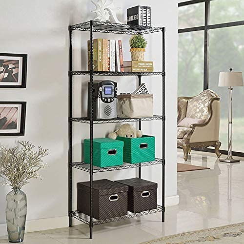 Wire Shelving Unit Commercial Metal Shelf Adjustable Layer Rack Strong Steel for Restaurant Garage Pantry Kitchen Garage (36×14×72, Black) BestOffice