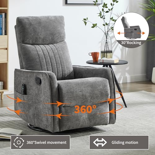 High Back Massage Recliner with Heat - Swivel Rocking Chair for Small Spaces, Manual Lazy Boy Recliner for Adults, Perfect for Living Room & Bedroom, Soft Fabric (Dark Gray)