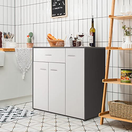 Giantex Buffet Cabinet with Storage, 3 Door Kitchen Cupboard with Large Drawer, Adjustable Shelf, Wood Kitchen Organizer, Entryway Console Table, Dining Room Furniture Giantex