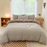 NSNLGSGC King Gingham Grid Duvet Cover Set Tan- Washed Microfiber Plaid Comforter Cover Set Brown Soft & Lightweight Breathable Clean Bedding Set(3PCS, King) NSNLGSGC
