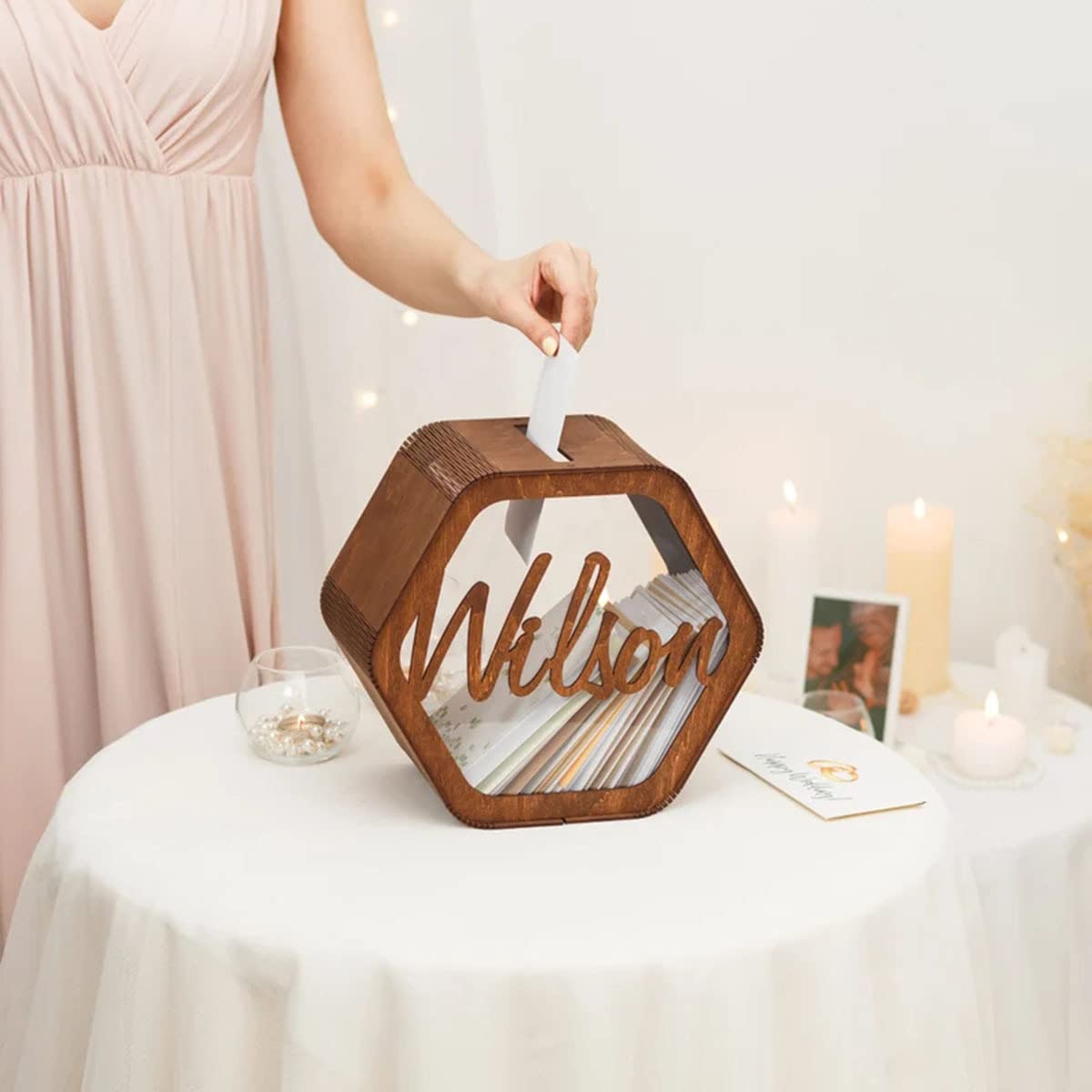 lmllml Personalized Wedding Card Box Rustic Wood Card Box for Wedding Reception Deco, Custom Wooden Memory Box Carving Name and Date, Large 11.9x11x6.3, Wood Brown - WoodArtSupply