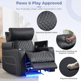 ANJ Power Recliner Chair with Adjustable Headrest, LED Lights & Detachable Tray Table, Faux Leather Electric Home Theater Seating with Cup Holders, USB,Hidden Arm Storage,GRS Certified,Black