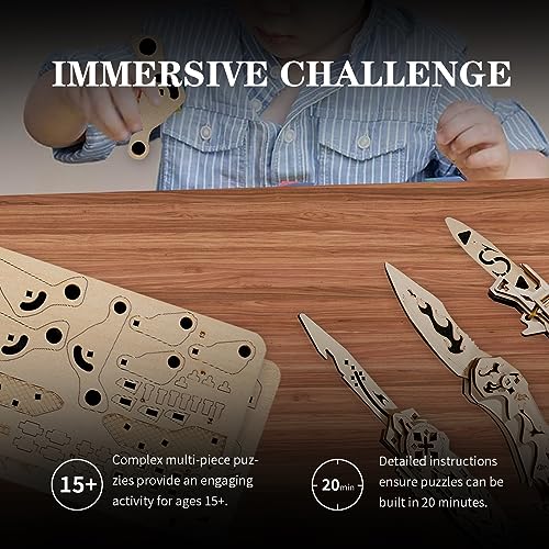 3D Wooden Puzzle Unique Wooden Military Knife Puzzle Kits - 3 Iconic Model Gifts for Game and Puzzle Fans Ages 12+, Ideal Gifts for Game Lovers (Modern) - WoodArtSupply