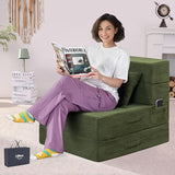 HILERO Folding Sofa Bed, 4 in 1 Convertible Sleeper Chair with Pillow, Single Memory Foam Fold Out Chair Bed, Modern Floor Futon Sofa Couch Mattress for Living Room/Guest/Apartment, Green HILERO