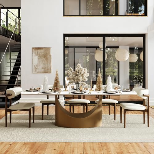 POVISON 94" Modern Dining Table for 8-10, Hobart Matte White Dining Room Table, Sintered Stone Tabletop with Bronze Carbon Steel Pedestal, 94 inch Rectangle Dining Table (Table Only) POVISON