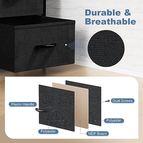 DUMOS 8 Drawer Dresser for Bedroom, Fabric Storage Organizer with Sturdy Metal Frame, Wooden Top Chest of Drawers for Closet Entryway Guest Room,Matte Black DUMOS